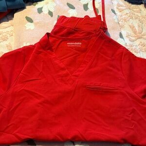 Mandala Red V-Neck Scrub Large Top & Medium pants